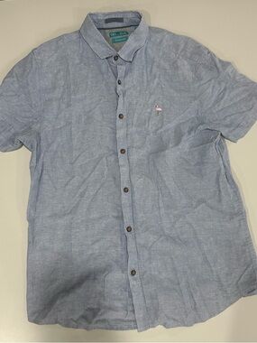 Tenth+Ocean Men's Light Blue Short-Sleeve Button-Down Shirt - Casual Linen Blend
